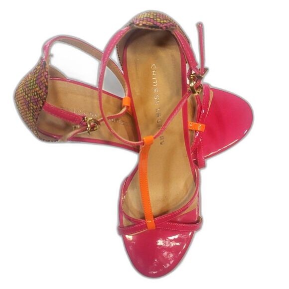 Chinese Laundry Orange Fuchsia Snake Print 4” Heel Open Toe Stilettos Size 10 - Picture 6 of 10